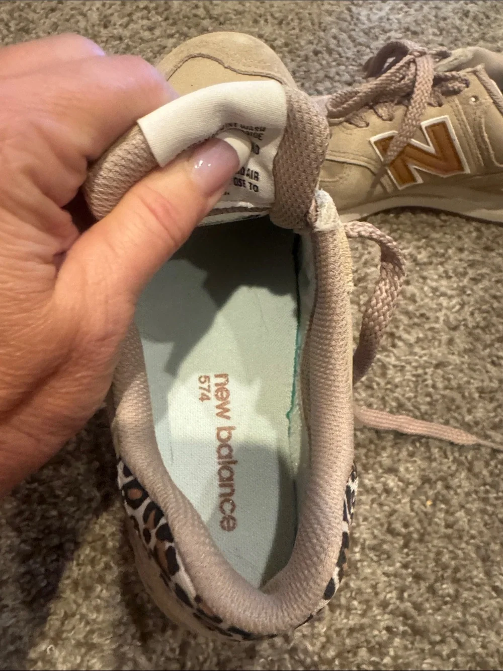 New Balance Tan Logo Leopard Accent Sneakers